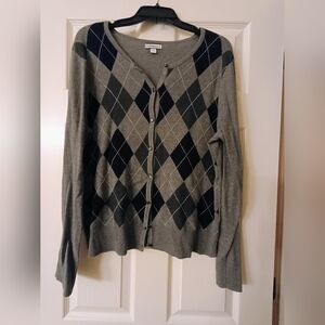 Croft & Barrow Gray Argyle Cardigan Sweater